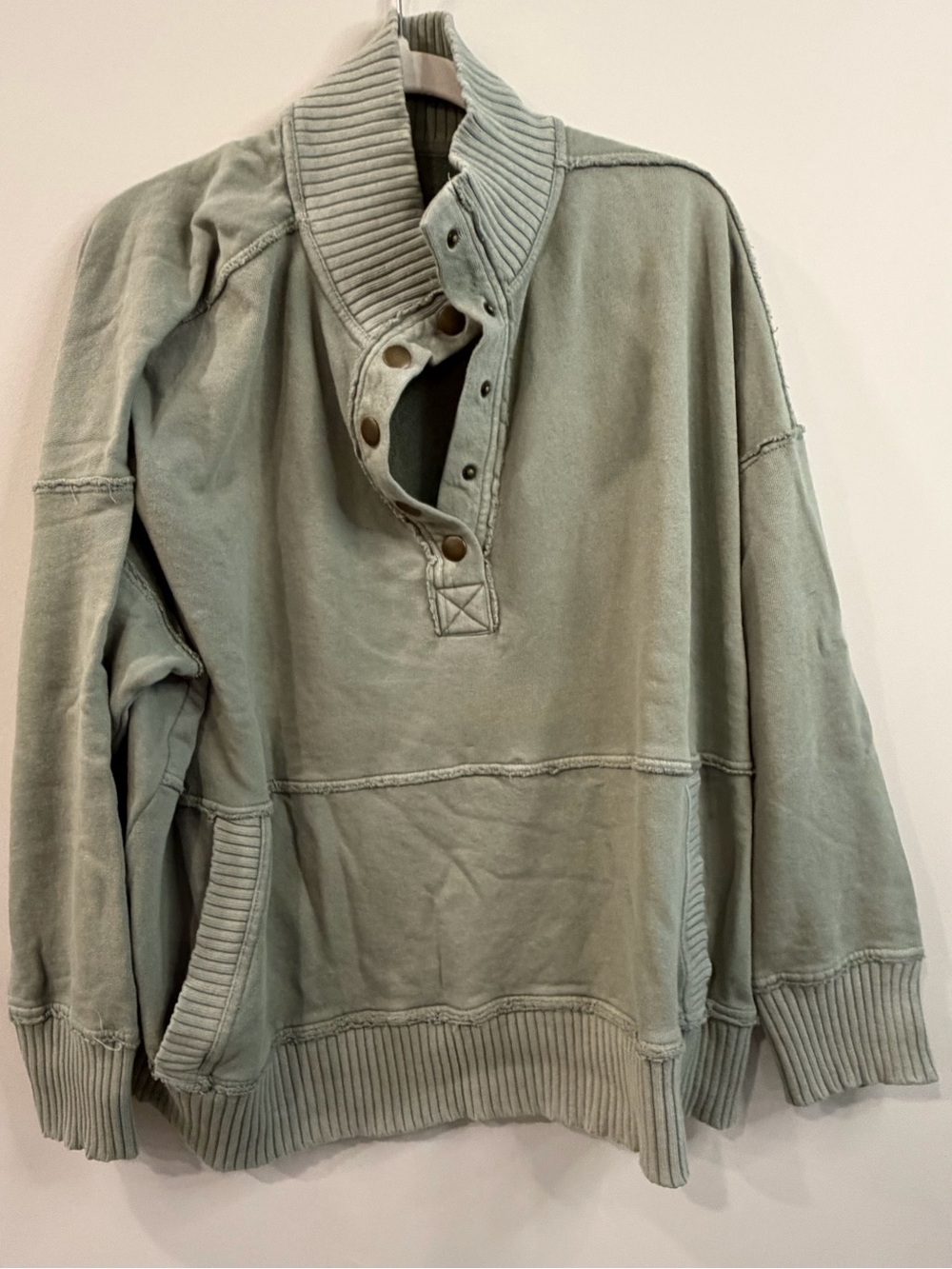 aerie Sage Green snap button Mock Neck Sweater